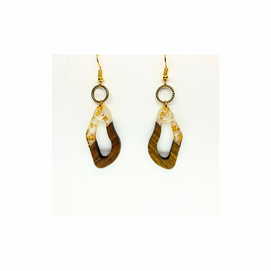 Boho Wood Collection Geometric Dangle Earrings for Female - Wooden Design with Gold Accents