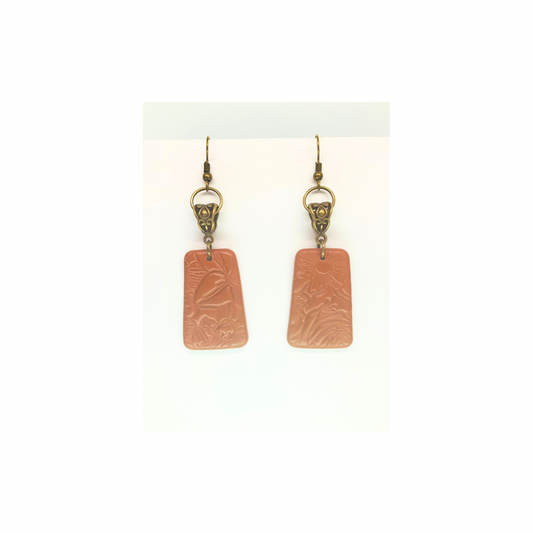 Leather Bronze Imprinted Dangle Earrings - Simple Design with Unique Imprint Pattern