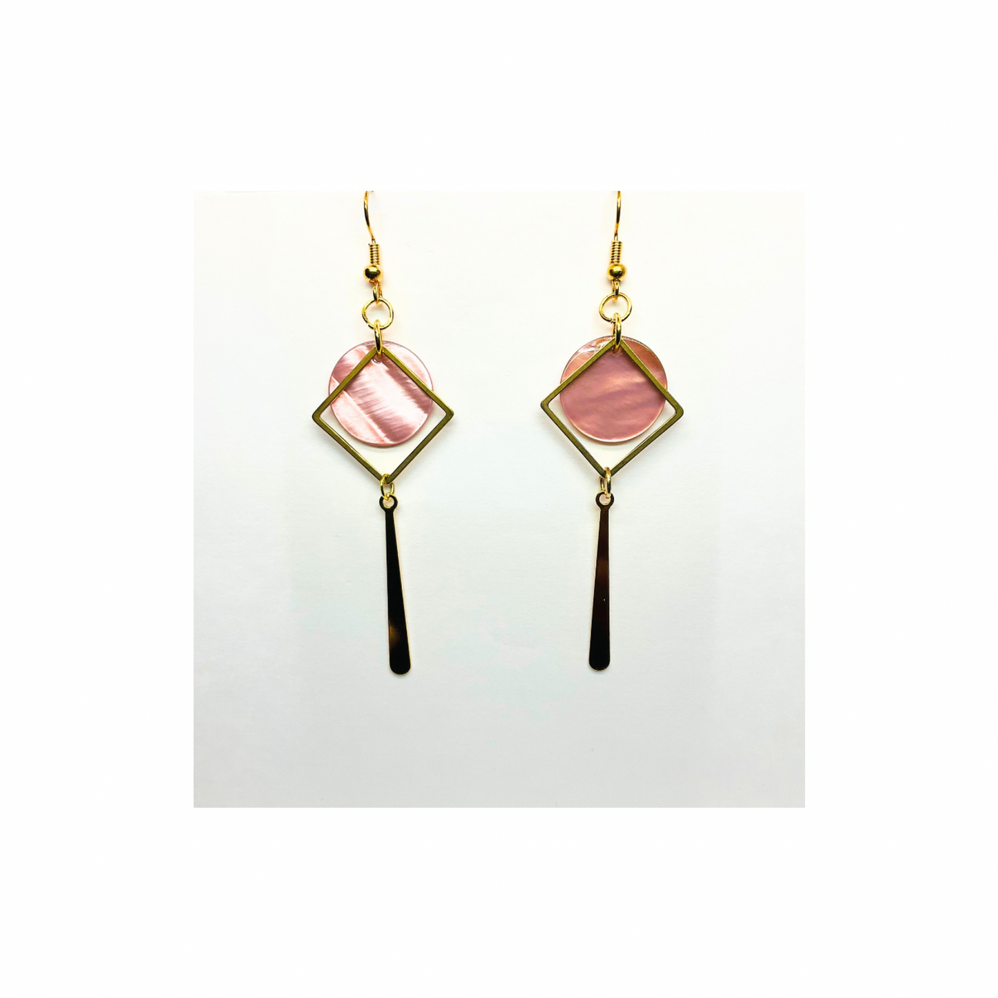 Pink Shell Collection Pink Circle with Gold Accent Dangle Earrings - Geometric Design & Elegant Pink Shell Accents