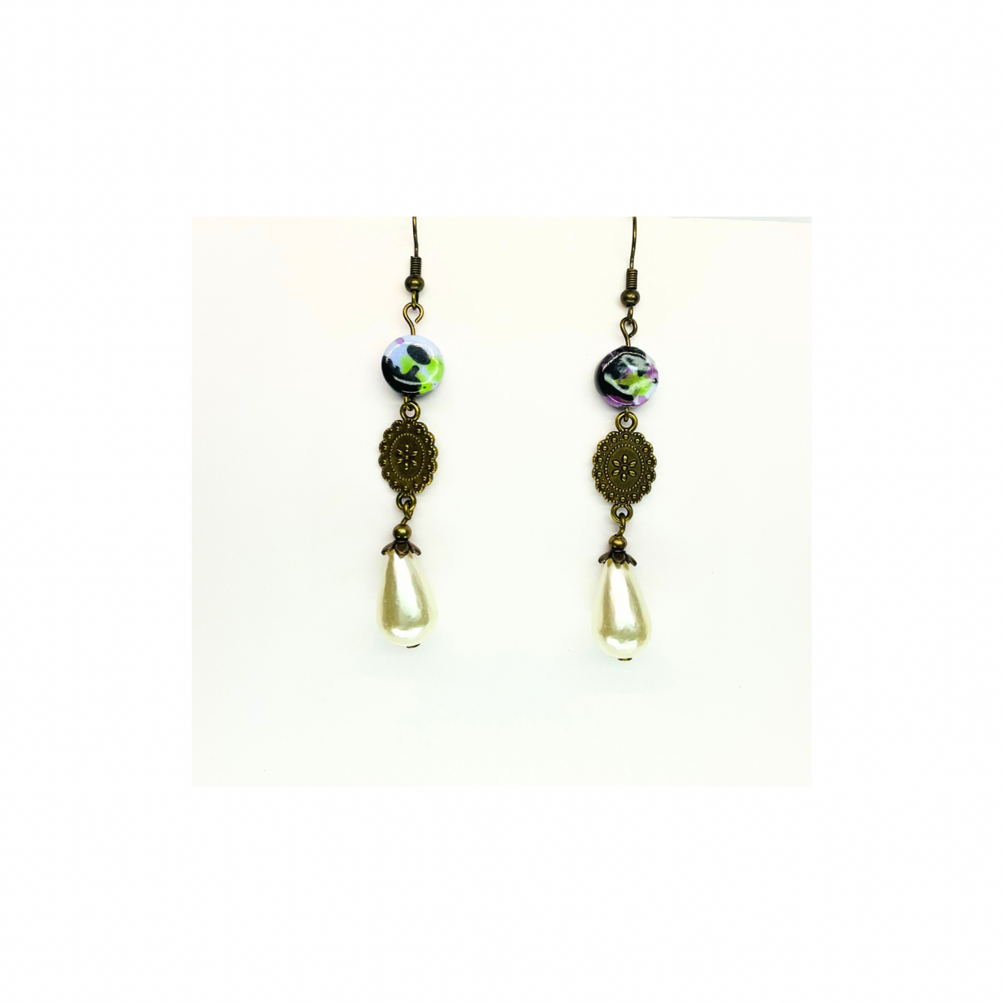 Porcelain Bead Collection Pearl Dangle Earrings for Female with Unique Design and Elegant Appeal