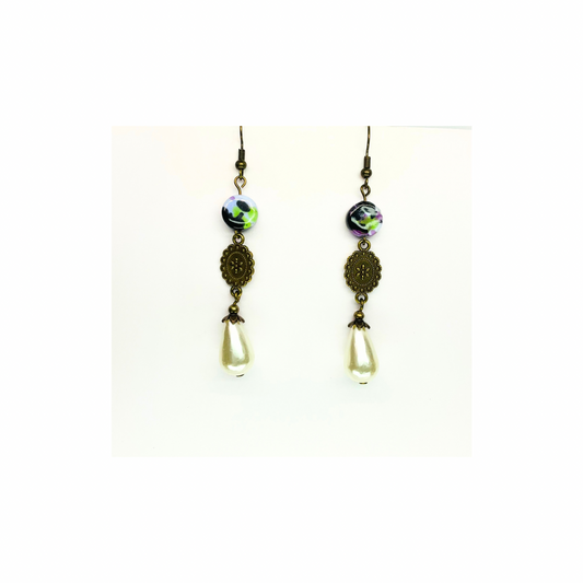 Porcelain Bead Collection Pearl Dangle Earrings for Female with Unique Design and Elegant Appeal