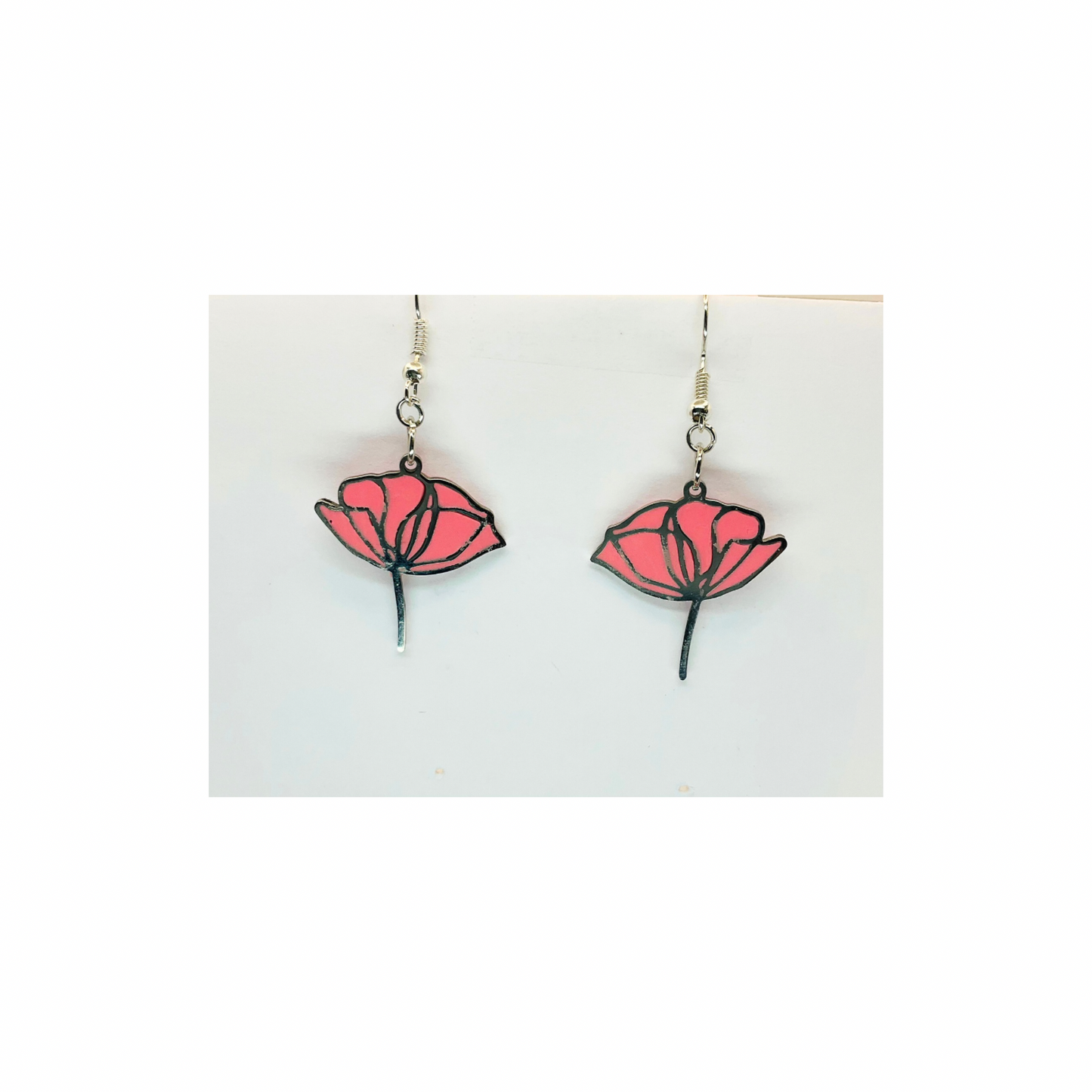 Coral Pink Silver Flower Dangle Earring-Crafting By BB