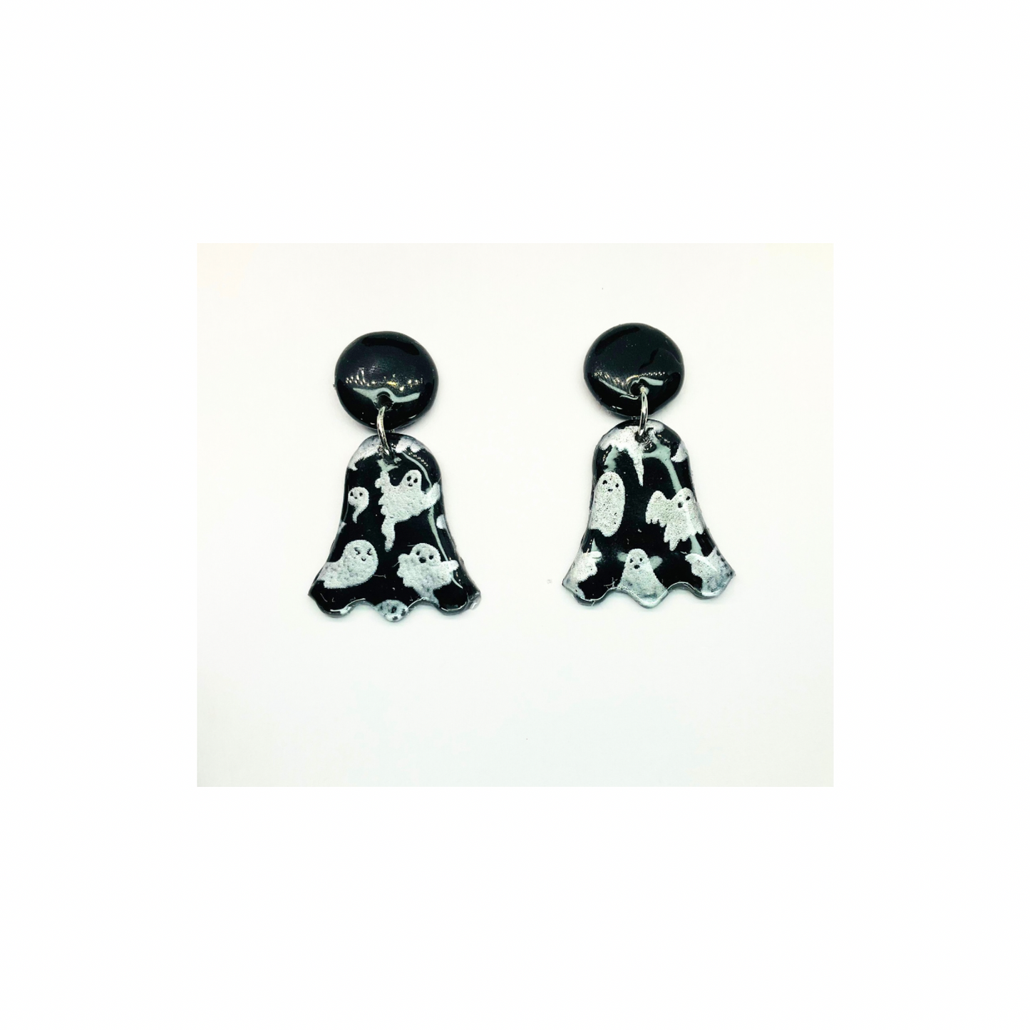 Fall Collection Black Ghost with Black Button Stud Dangle Earring Unique Halloween Jewelry for Spooky Elegance