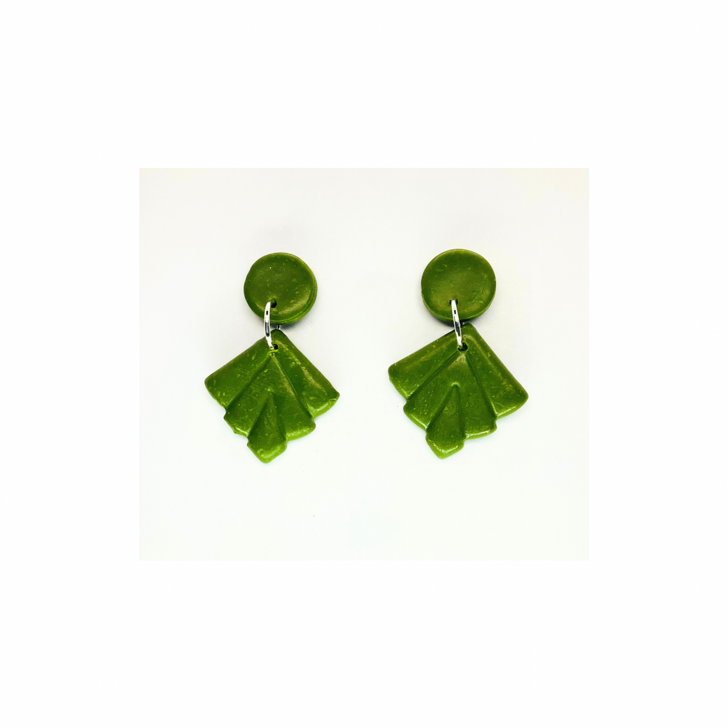 Fall Collection Green Leaf with Button Stud Dangle Earring - Unique Design Earrings for Fall Accessories