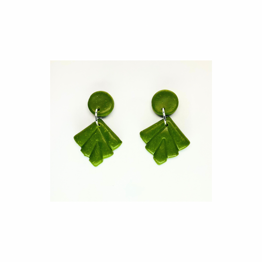 Fall Collection Green Leaf with Button Stud Dangle Earring - Unique Design Earrings for Fall Accessories