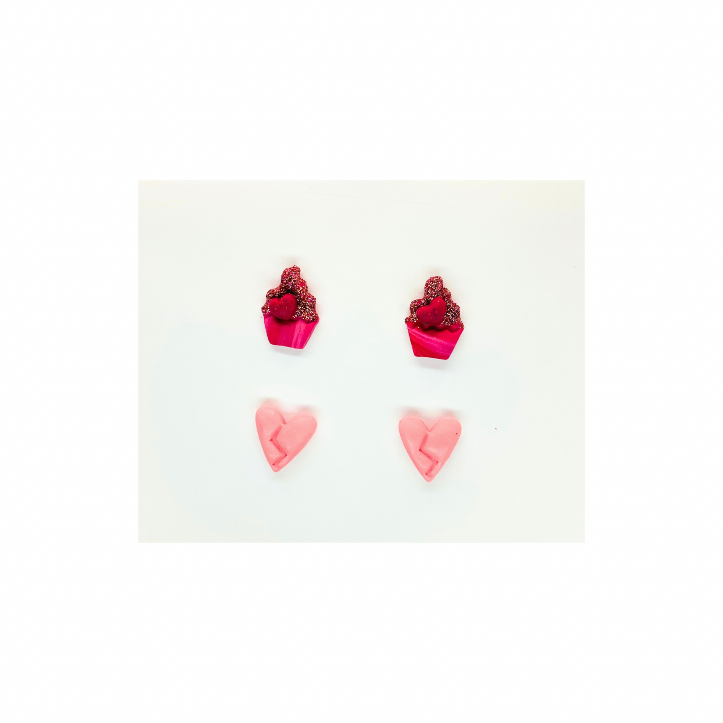 Pink Sparkle Cupcake and Heart Stud Earrings-Crafting By BB