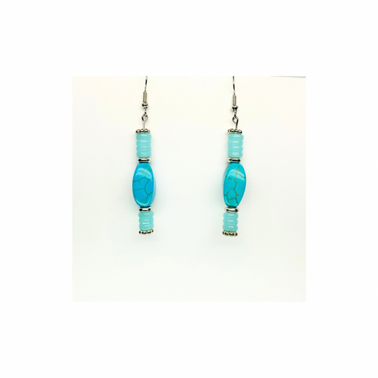 Howlite Turquoise Collection Dangle Earring - Light Blue Beaded Design Earrings