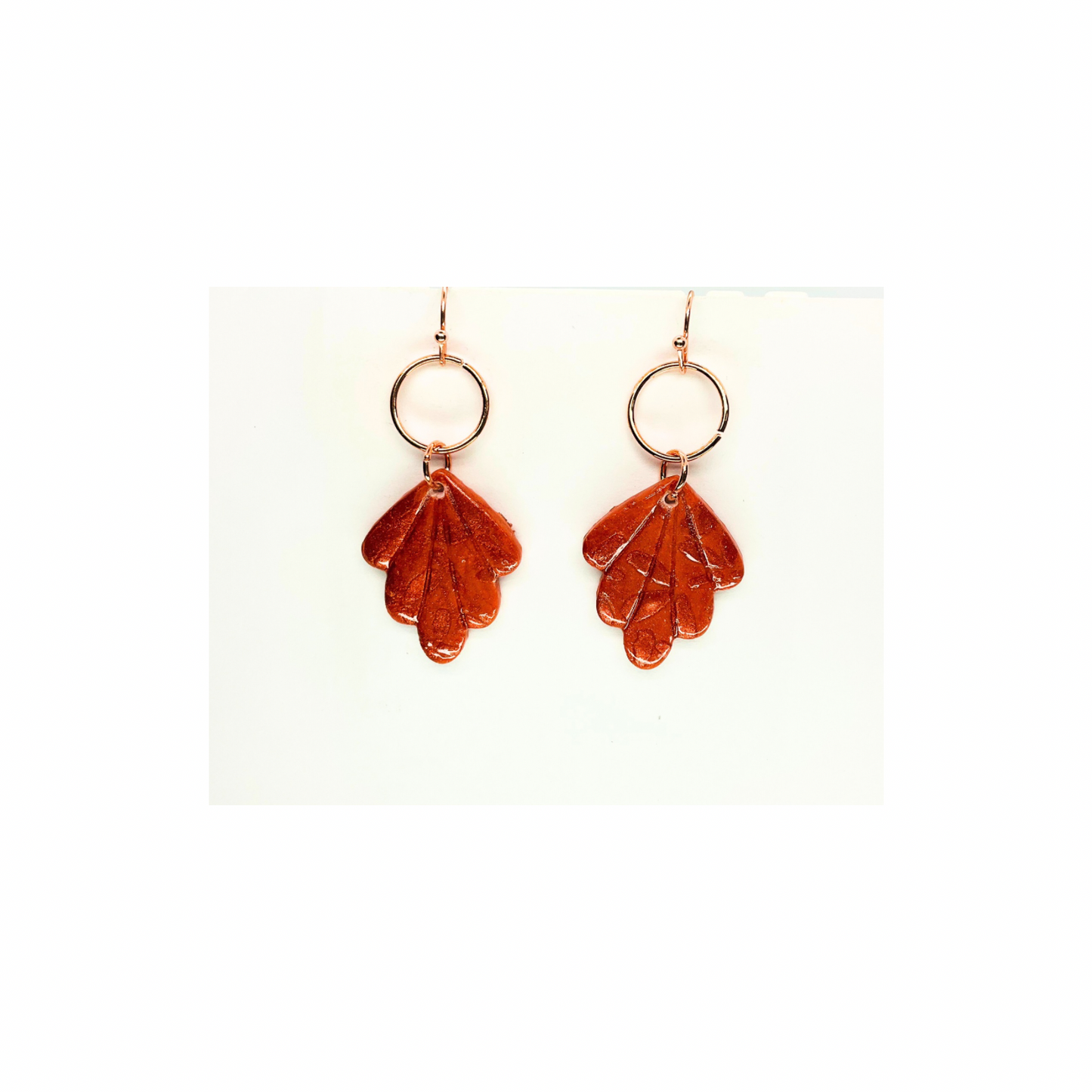 Fall Orange Leaf Shape with Rose Gold Accent Dangle Earrings - Unique Design Jewelry Accessory