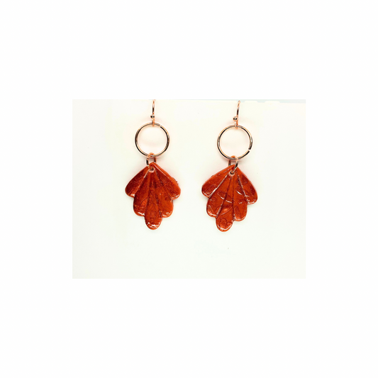 Fall Orange Leaf Shape with Rose Gold Accent Dangle Earrings - Unique Design Jewelry Accessory
