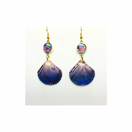 Mermaid Collection Shimmer Purple Shell Dangle Earrings for Female with Colorful Accent Stone