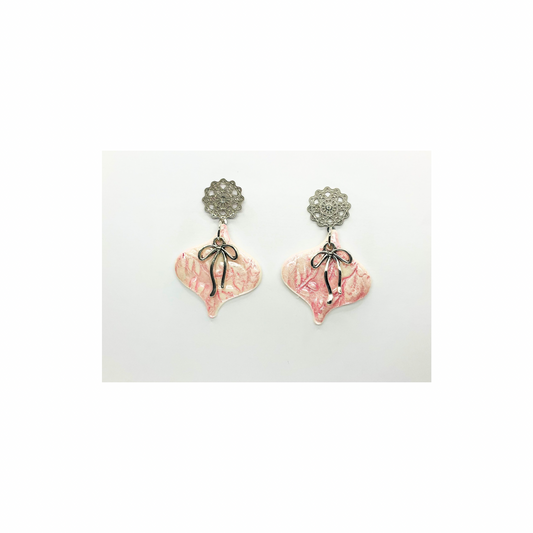 White and Pink Ornament with Filigree Silver Stud Dangle Earring for Elegant and Versatile Styling