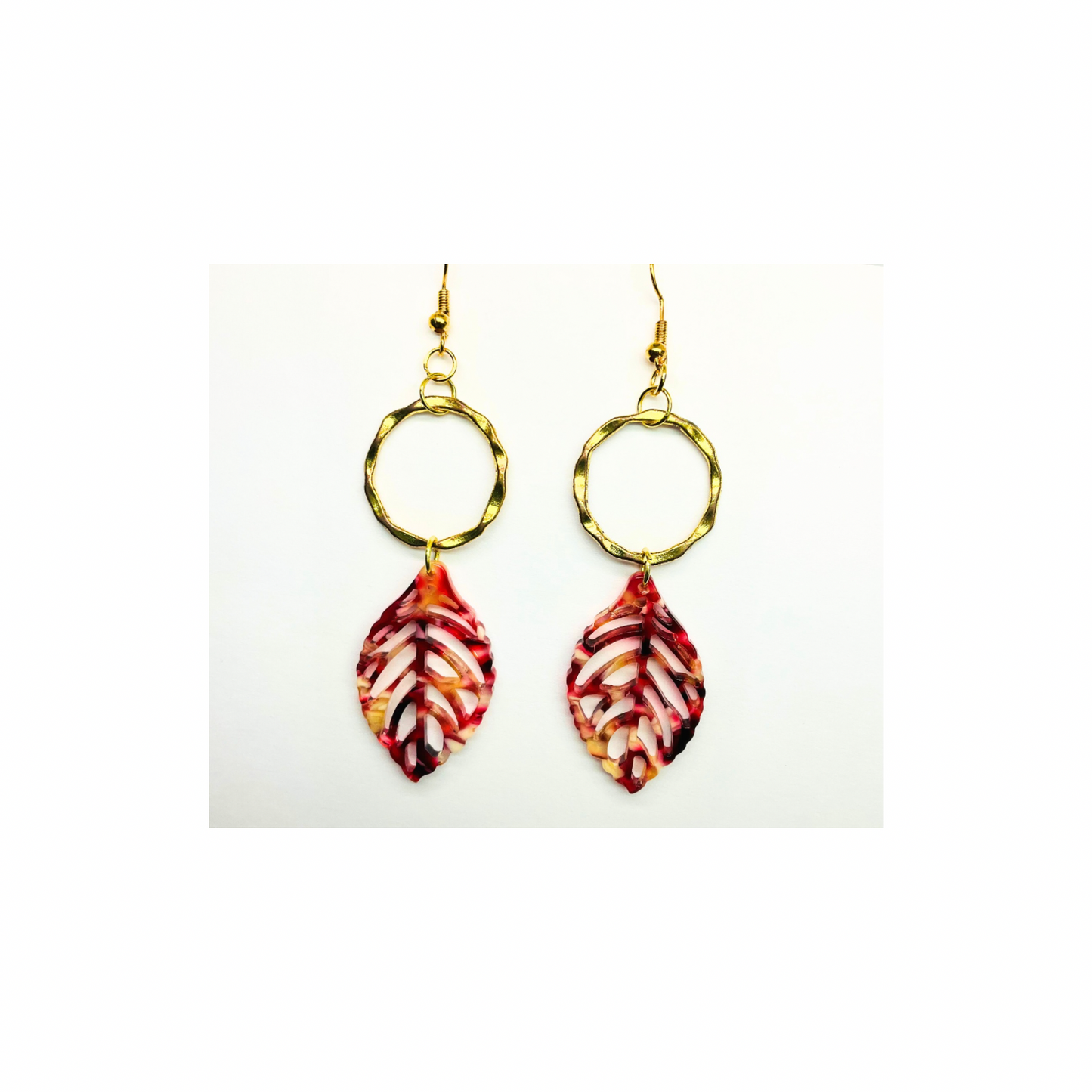 Tortoise Collection Red Fall Leaf Dangle Earring - Elegant Nature-Inspired Design for Women's Accessories