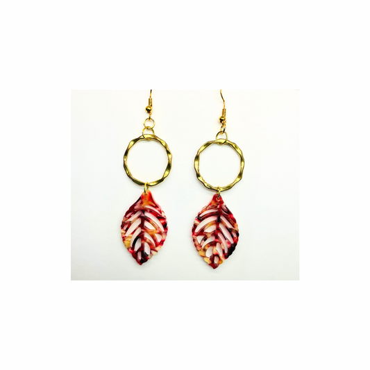 Tortoise Collection Red Fall Leaf Dangle Earring - Elegant Nature-Inspired Design for Women's Accessories