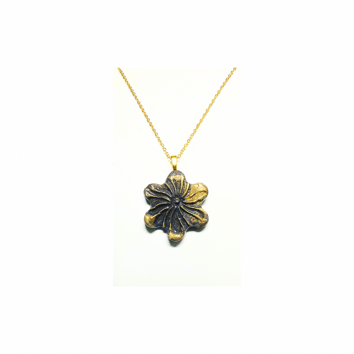 Dark Gray and Gold 142 Pinwheel Pendant Necklace with Unique Design and 18-inch Chain