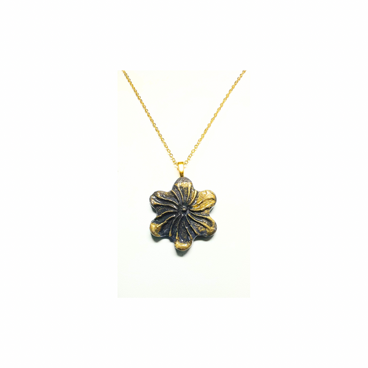 Dark Gray and Gold 142 Pinwheel Pendant Necklace with Unique Design and 18-inch Chain
