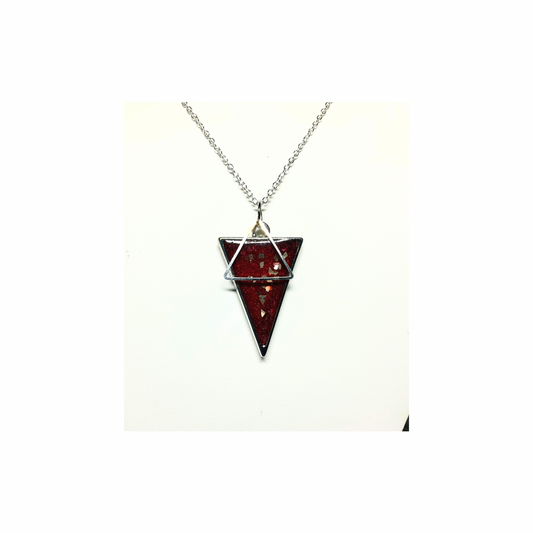 Deep Red and Silver Triangle Necklace with 18-inch Silver Chain Elegant Jewelry Accessory