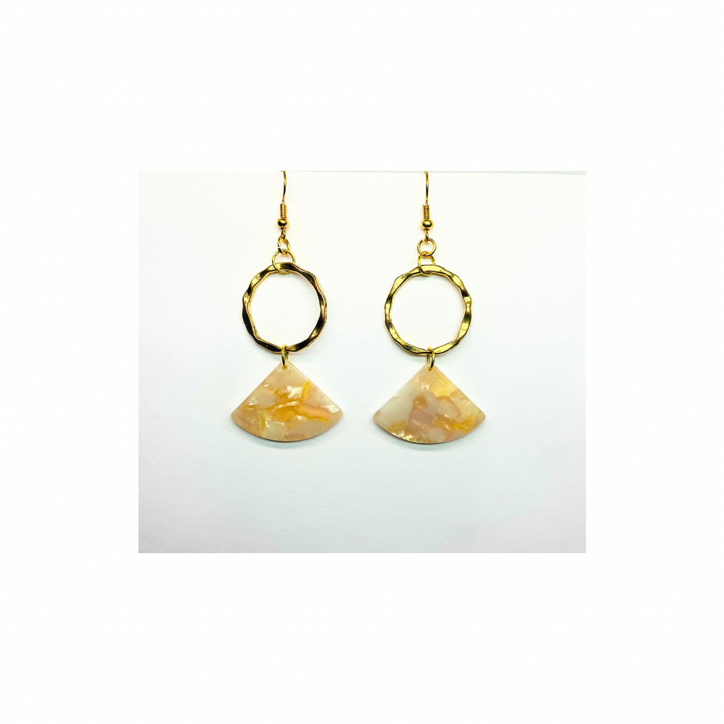 Tortoise Collection Cream Fan Style with Gold Circle Earrings - Unique Design Jewelry Accessory