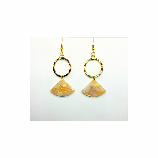 Tortoise Collection Cream Fan Style with Gold Circle Earrings - Unique Design Jewelry Accessory