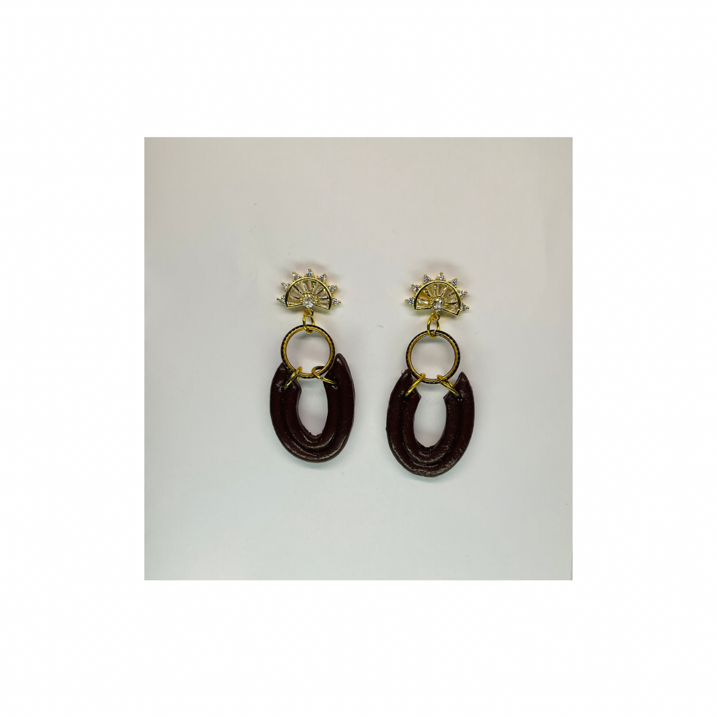Brown Loop Dangle with Rhinestone Stud Earrings