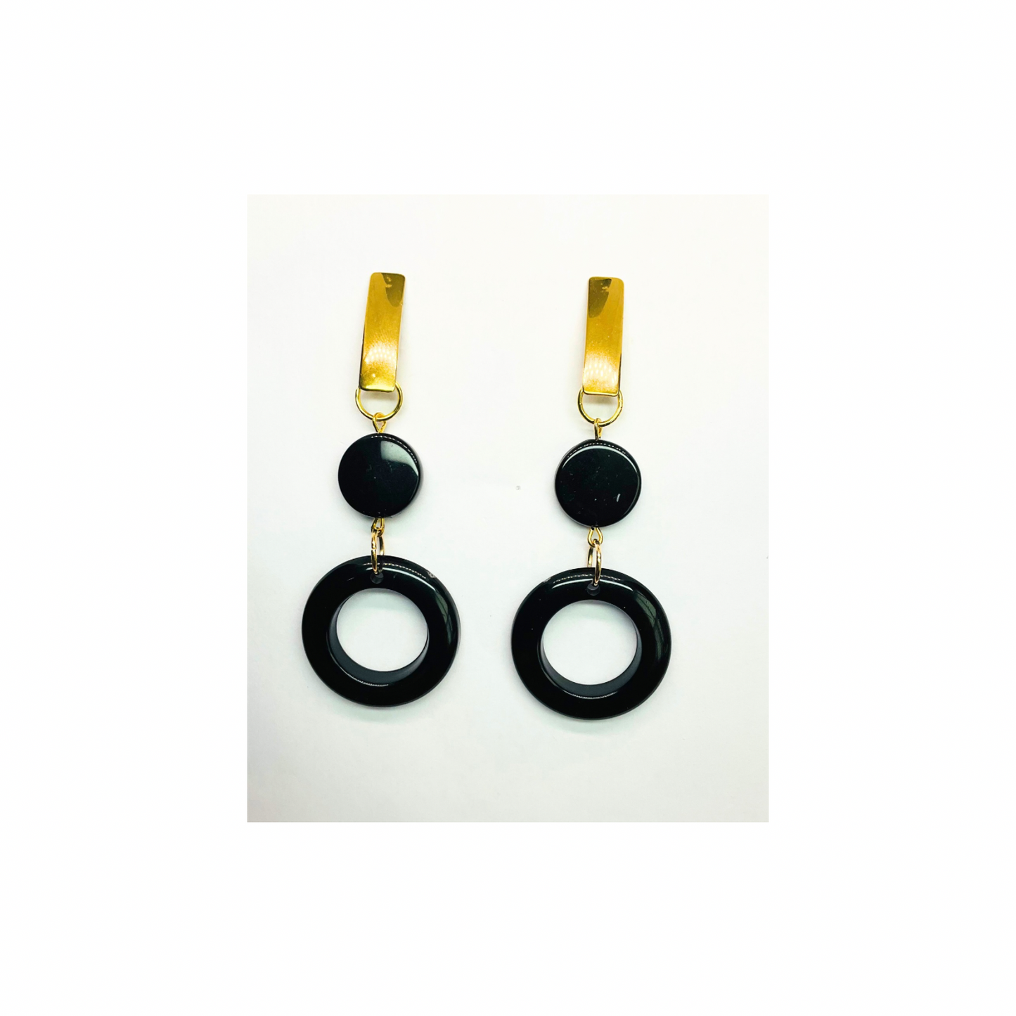 Eclipse Collection Black and Gold Stud Circle Dangle Earrings for Women Secure Stud Closure Elegant Design Timeless Accessory