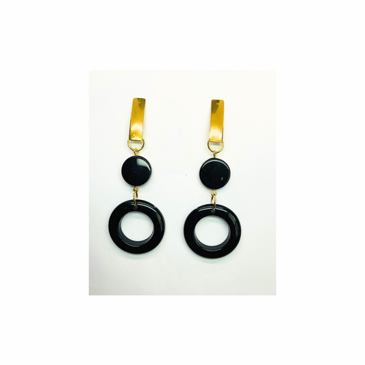 Eclipse Collection Black and Gold Stud Circle Dangle Earrings for Women Secure Stud Closure Elegant Design Timeless Accessory