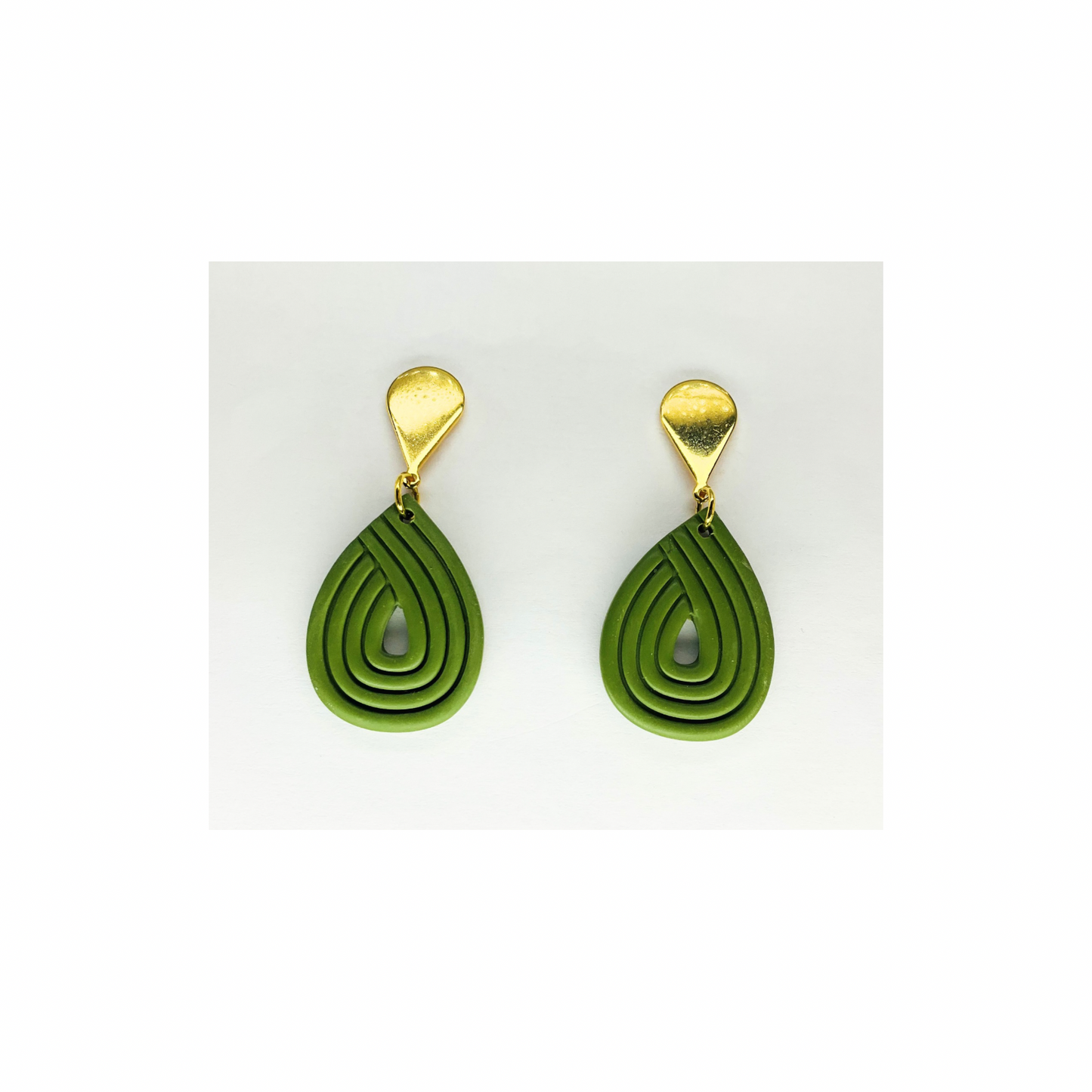 Olive Green Teardrop Dangle with Gold Teardrop Stud Earrings-Crafting By BB