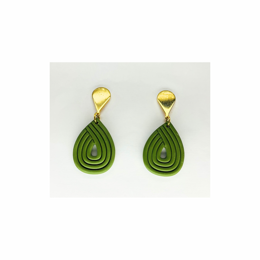 Olive Green Teardrop Dangle with Gold Teardrop Stud Earrings-Crafting By BB
