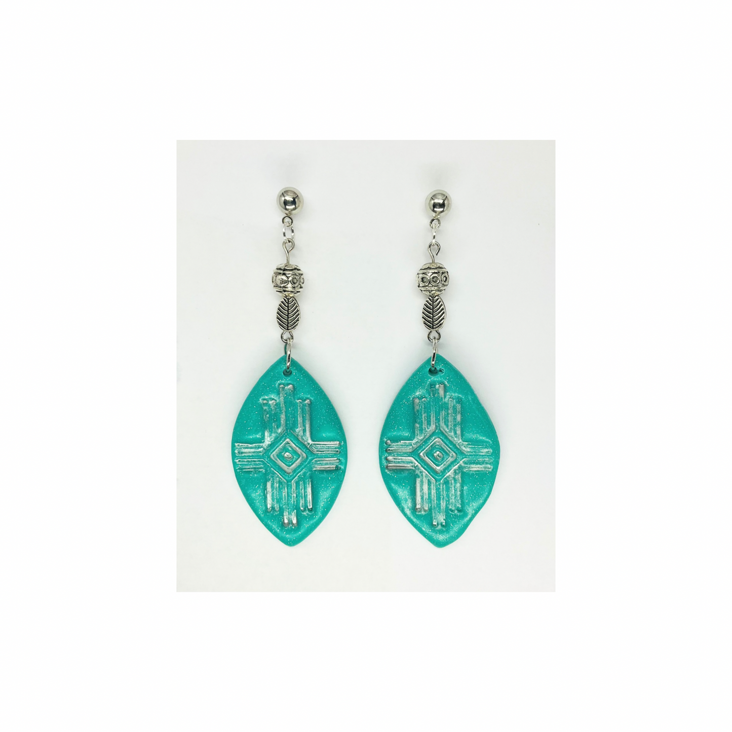 Western Style Geometric Turquoise Silver Stud Dangle Earring-Crafting By BB