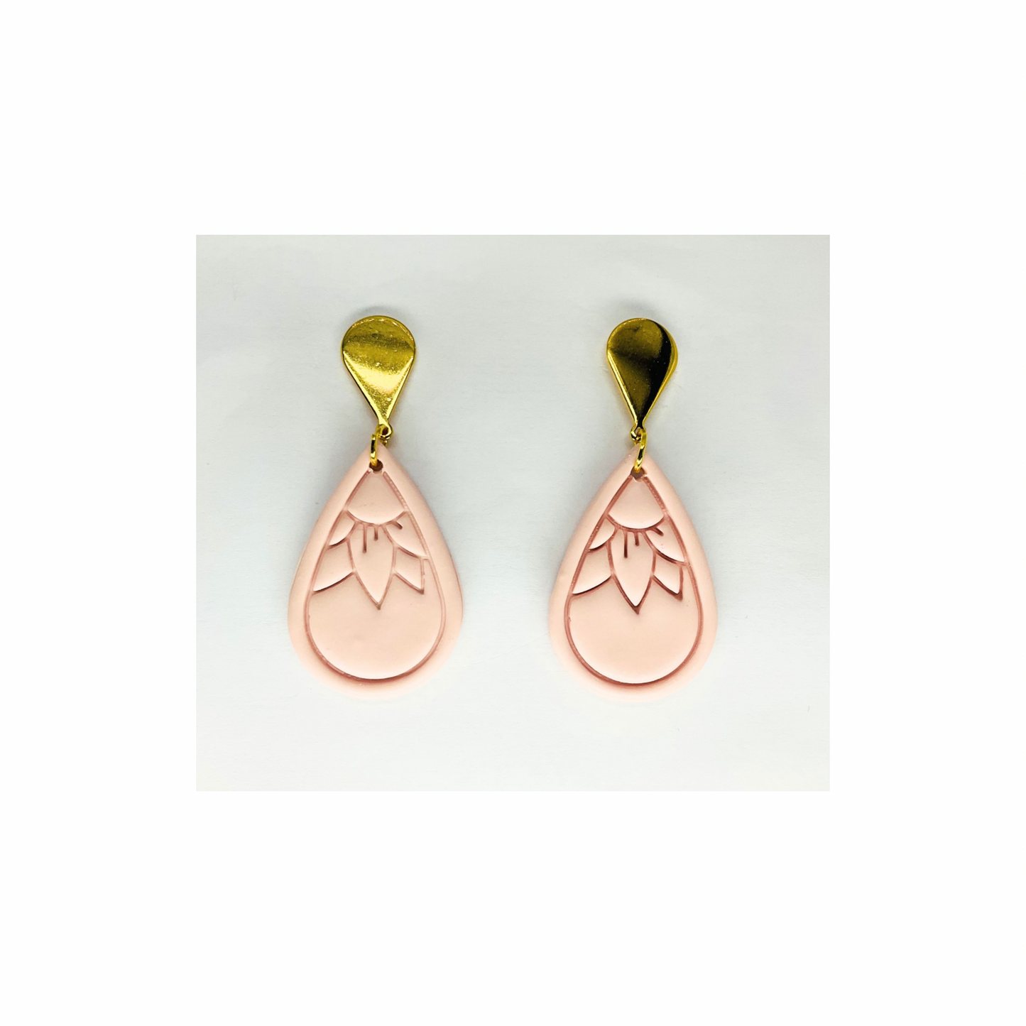 Pink Teardrop Flower Dangle with Gold Teardrop Stud Earrings-Crafting By BB