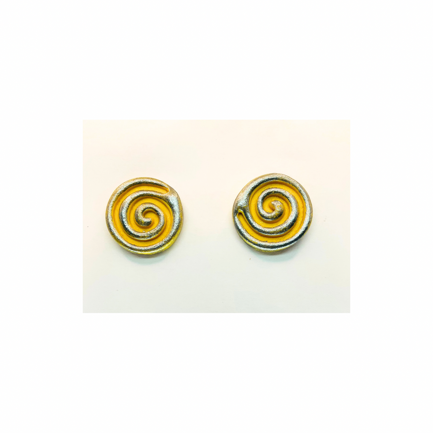 Yellow Circle Swirl with Silver Stud Earrings