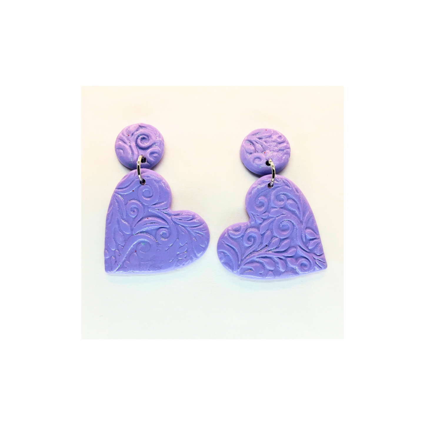 Purple Iridescent Heart Dangle with Button Stud Earrings