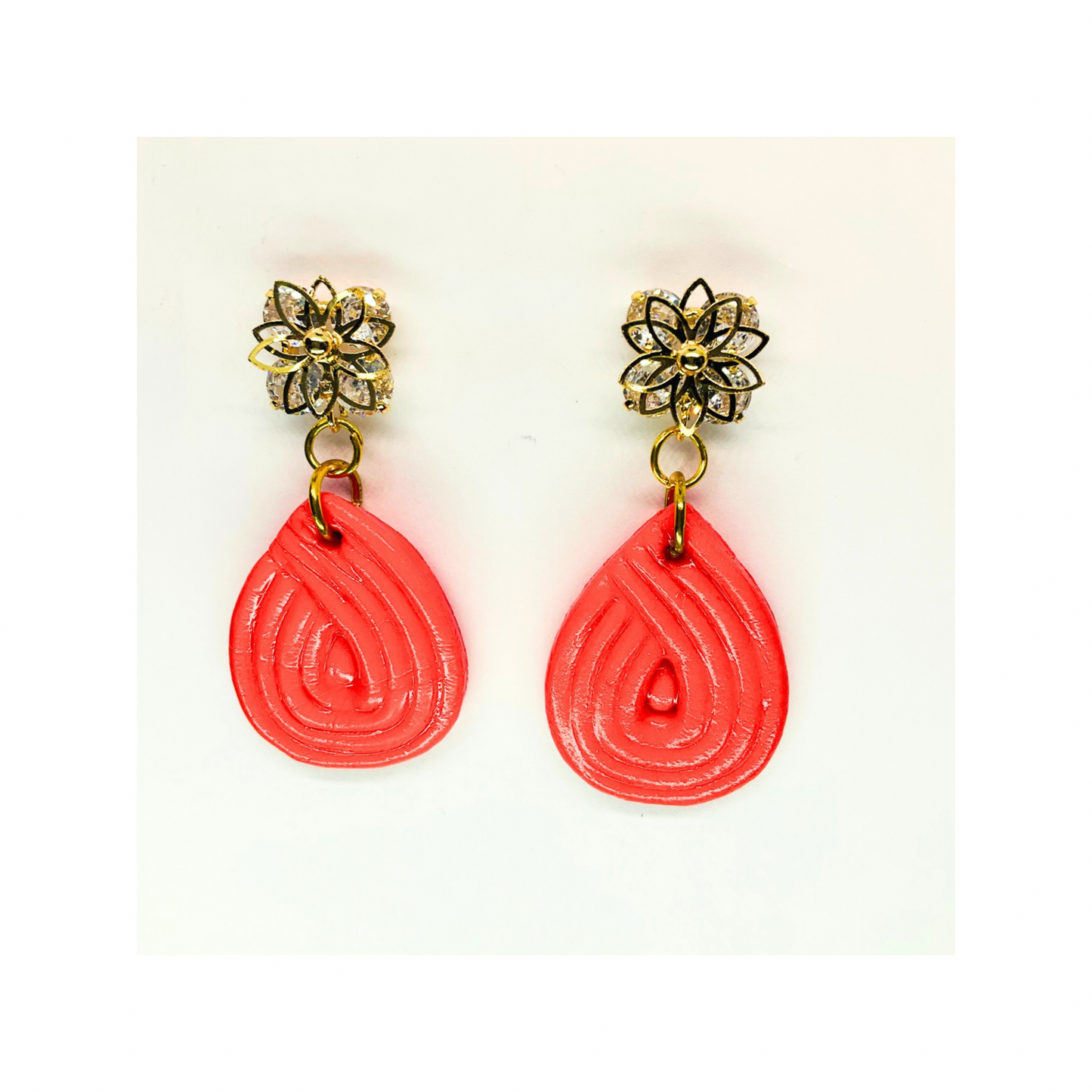 Christmas in July Collection Persimmon Red Teardrop Earrings with Star Rhinestone Studs Dangle Design for Women's Fashion