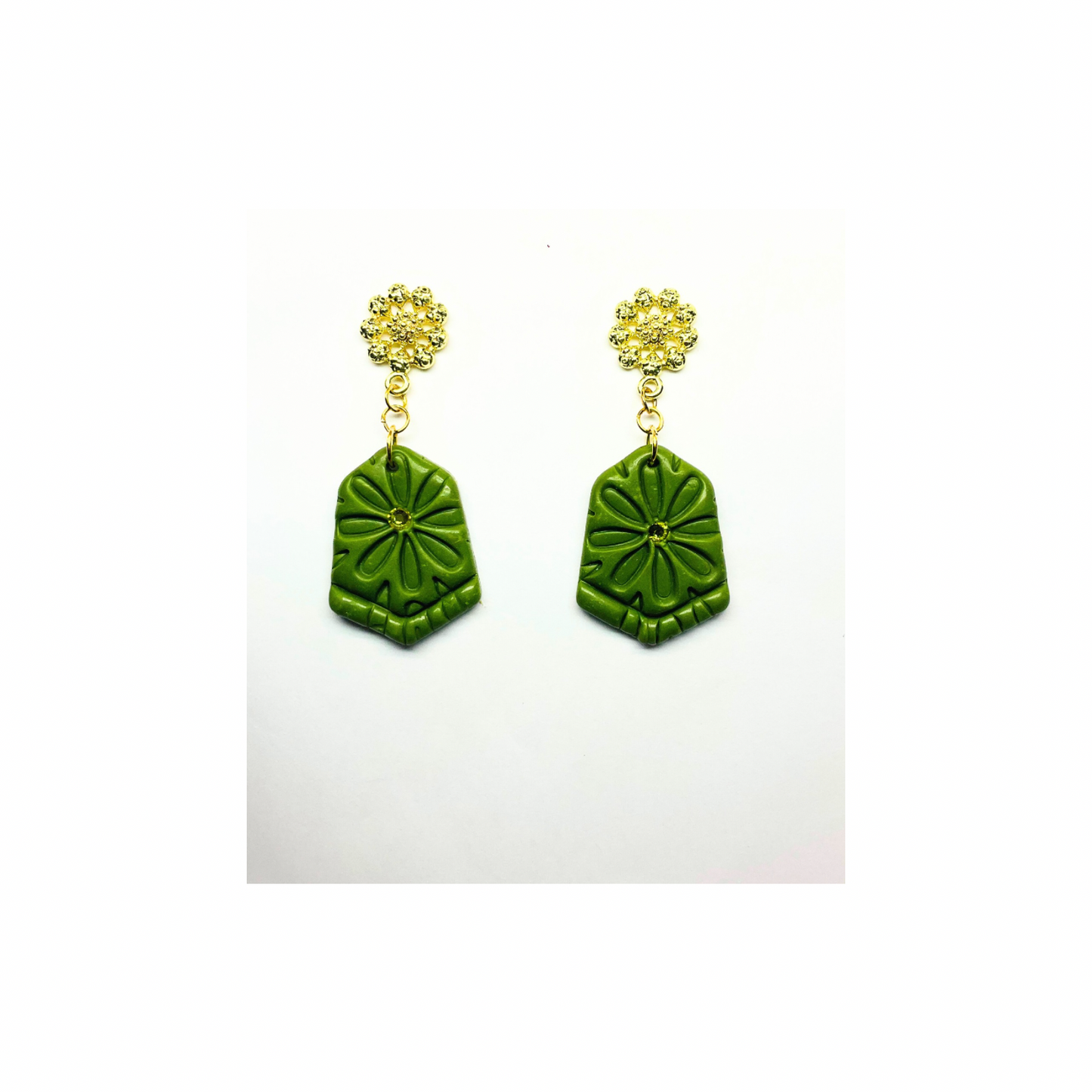 Fern Green and Gold Stud Dangle Earring