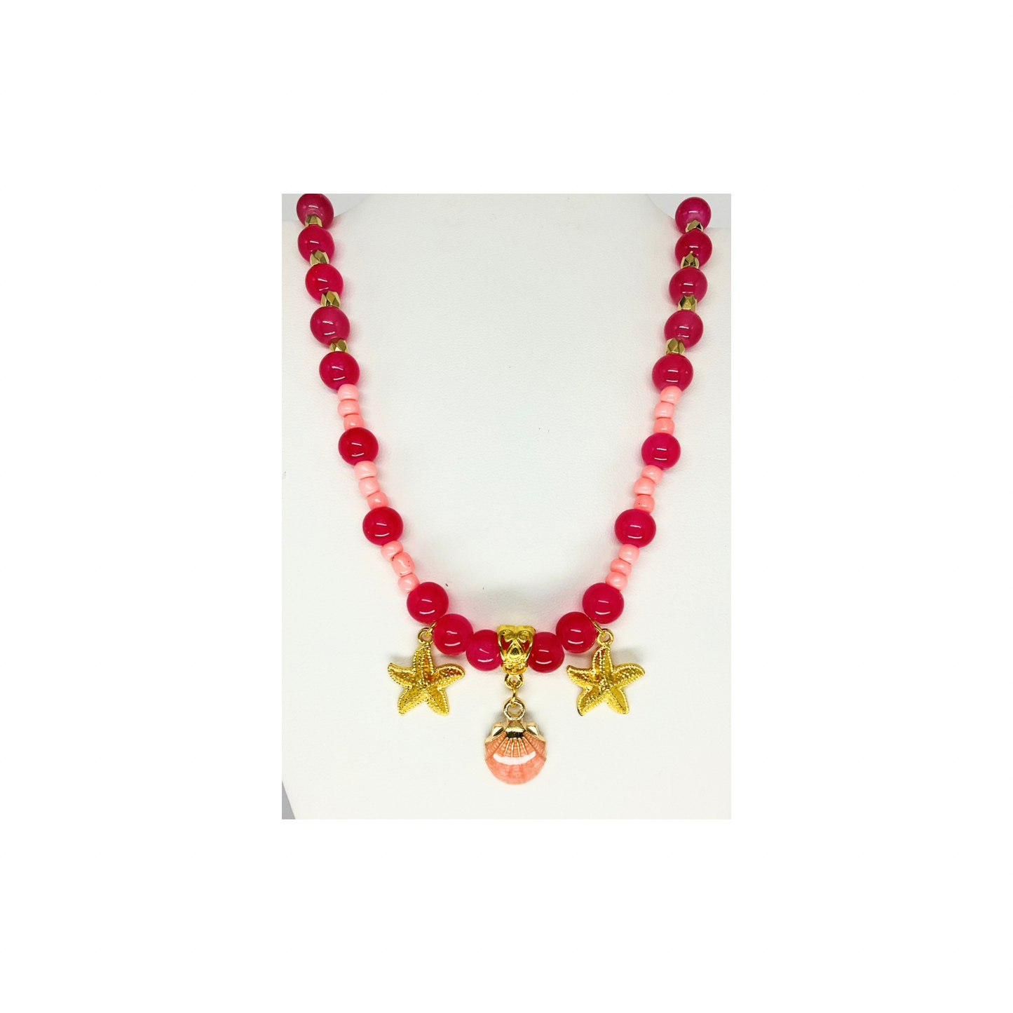 Hot Pink Beaded 17 inch Necklace with Beach Charms-Crafting By BB