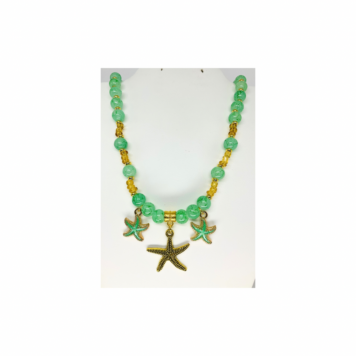 Green Beaded 17-inch Necklace with Starfish Charms-Crafting By BB