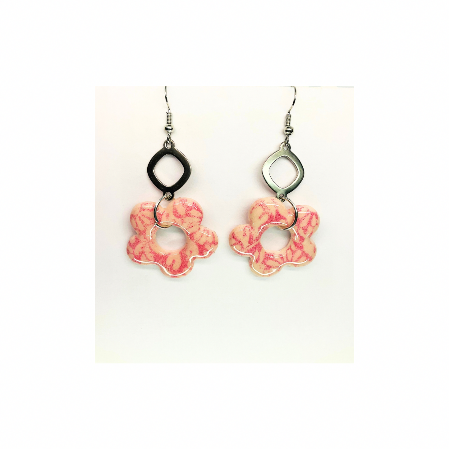 Beach Bloom Collection Salmon Flower with Silver Dangle Earrings - Unique Design Earrings for Beach Bloom Lovers