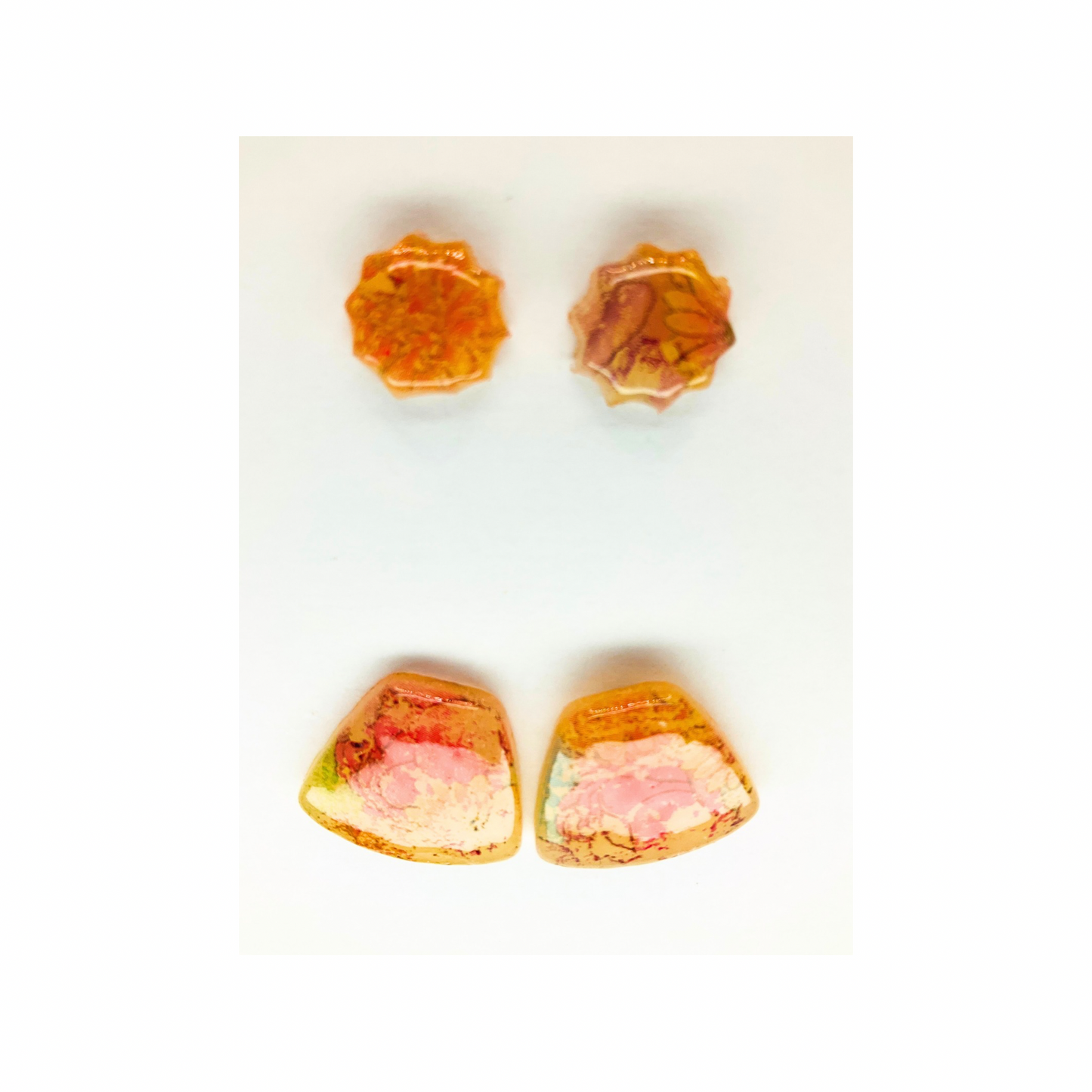 Opaque Translucent Stud with Floral Transfer Earrings