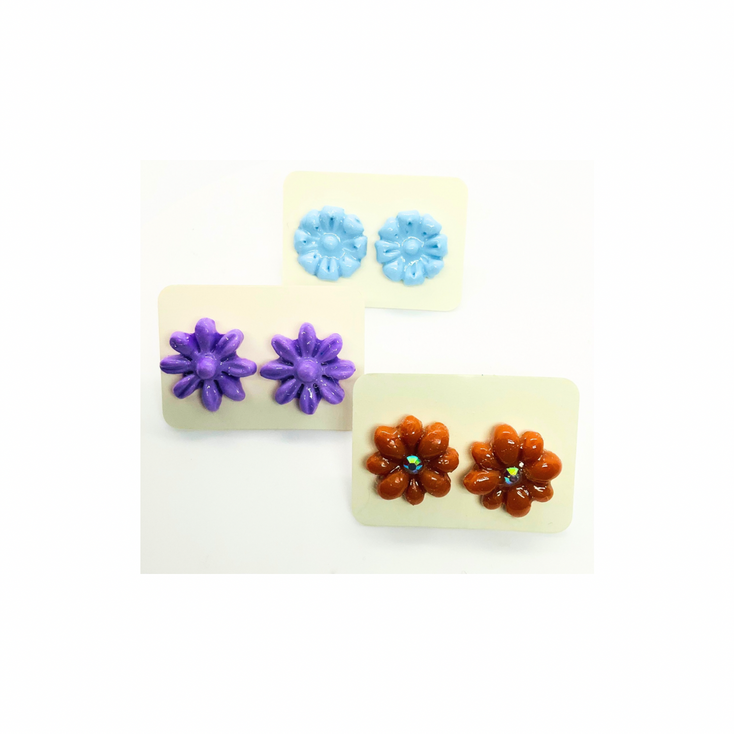 Flower Stud Earrings in Purple, Blue and Brown