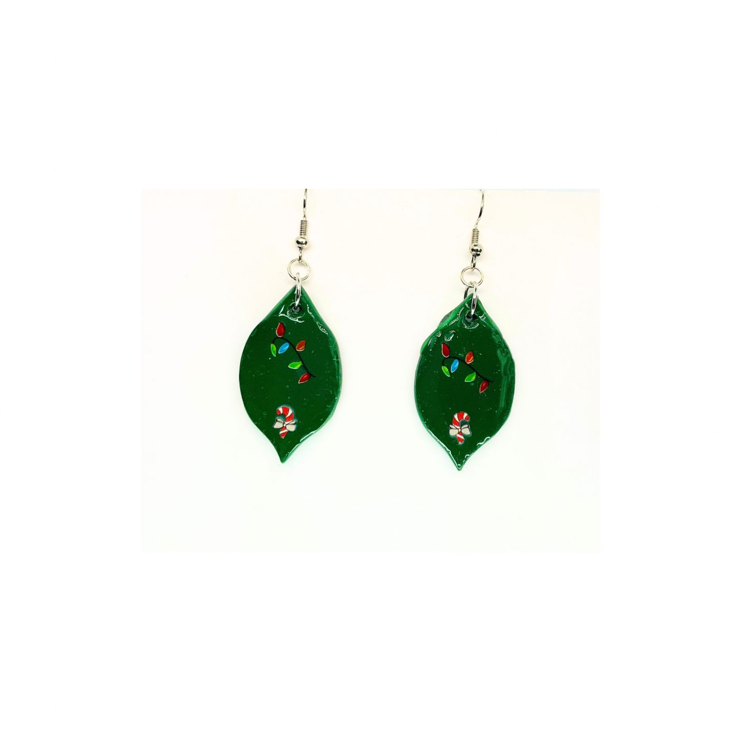 Christmas in July Collection Green Ornament with Candy Cane Dangle Earrings