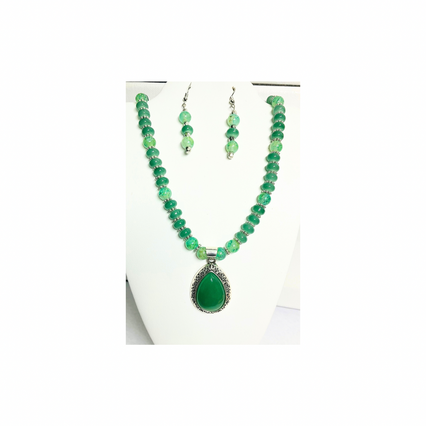 Peridot Green Beaded Necklace and Dangle Earring Set