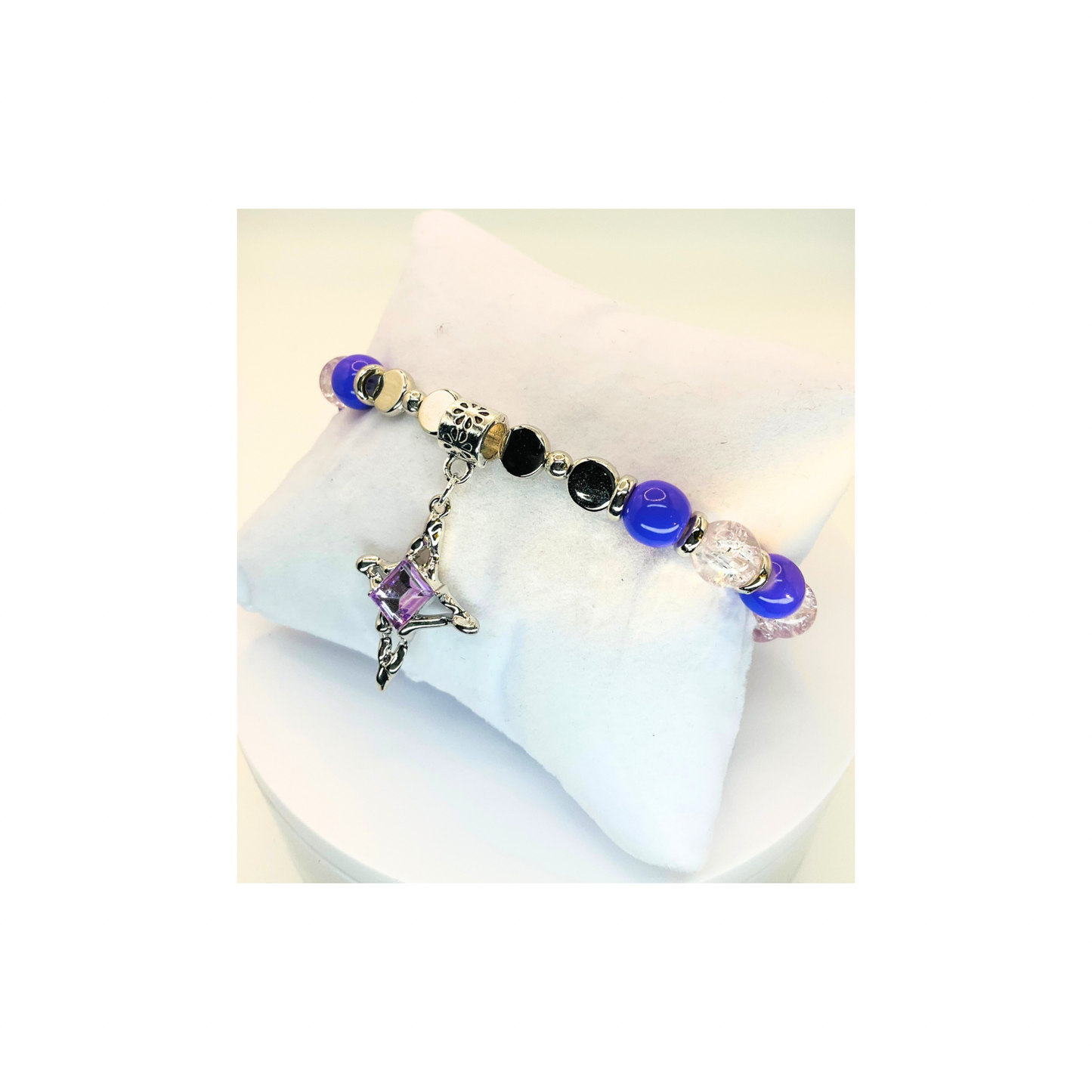 Purple Crystal and Silver Beaded Bracelet with Star Charm-Crafting By BB
