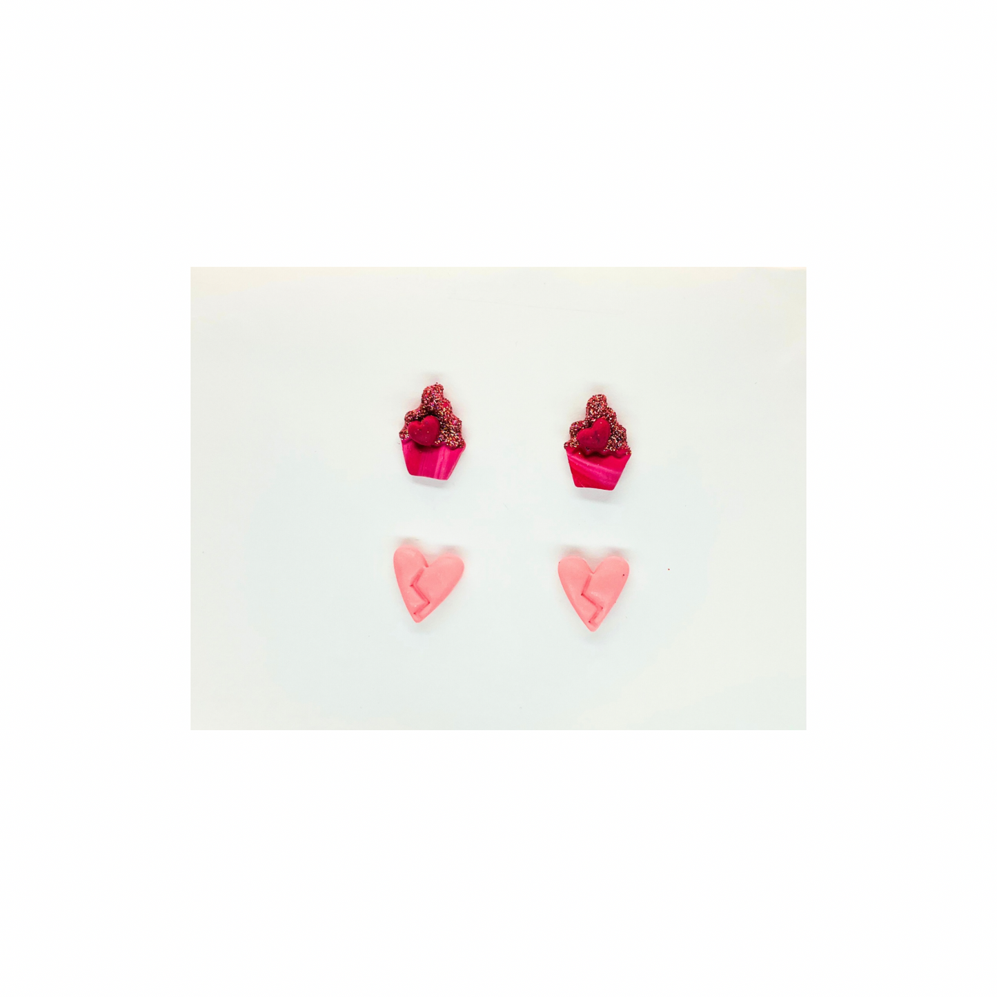 Pink Sparkle Cupcake and Heart Stud Earrings-Crafting By BB