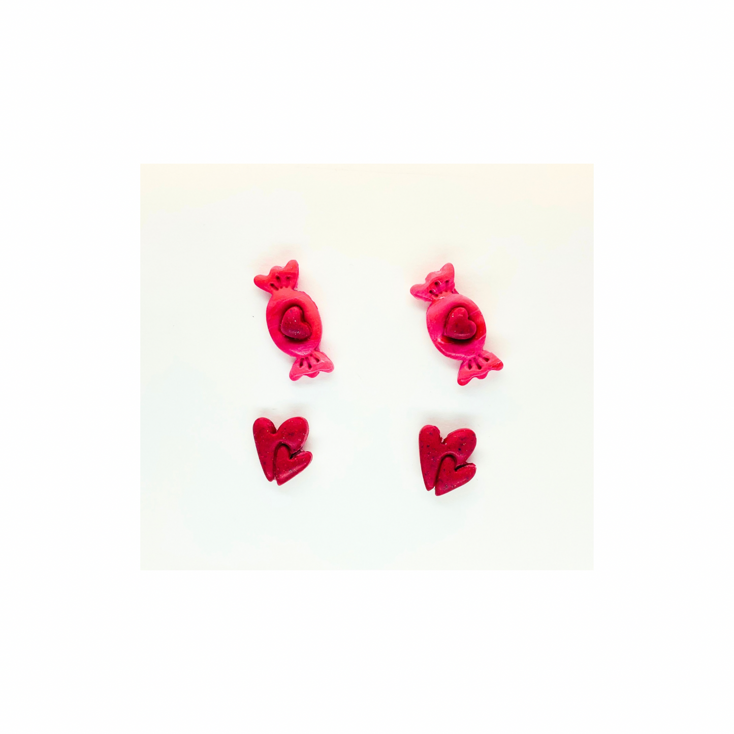 Pink Heart Wrapped Candy and Double Heart Stud Earrings-Crafting By BB