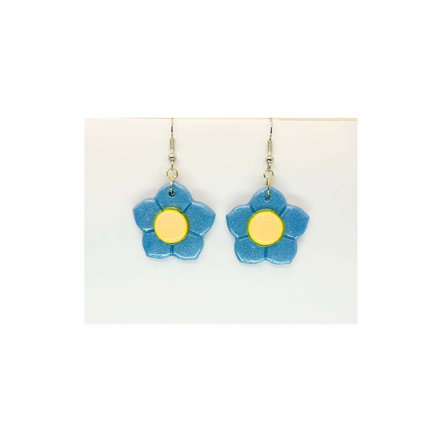 Blue Yellow Flower Dangle Earrings-Crafting By BB