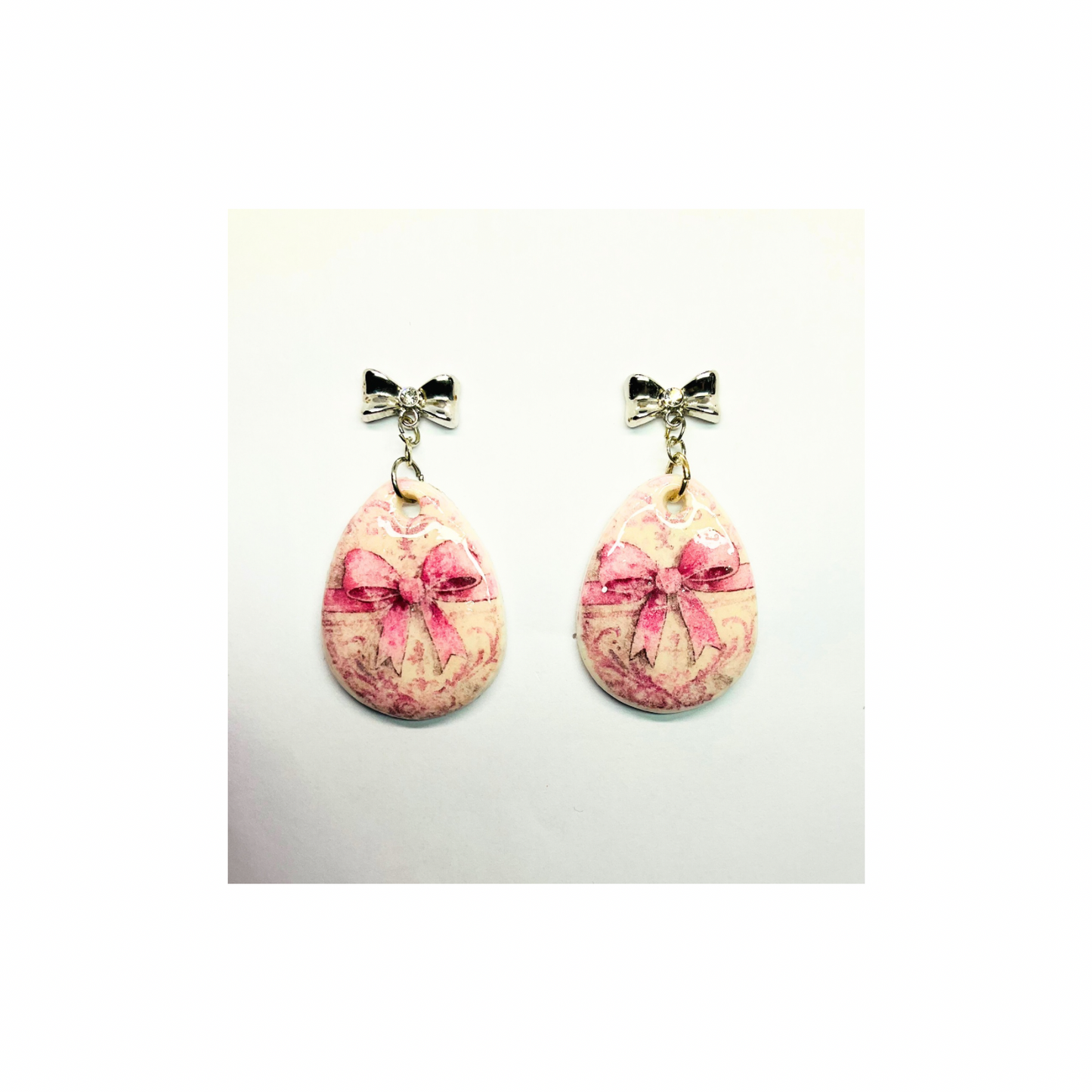 Romantic Pink Bow Earrings with Silver Bow Stud