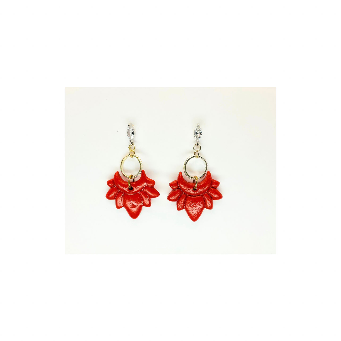 Sienna Petal Shaped Dangle with Rhinestone Stud Earrings-Crafting By BB