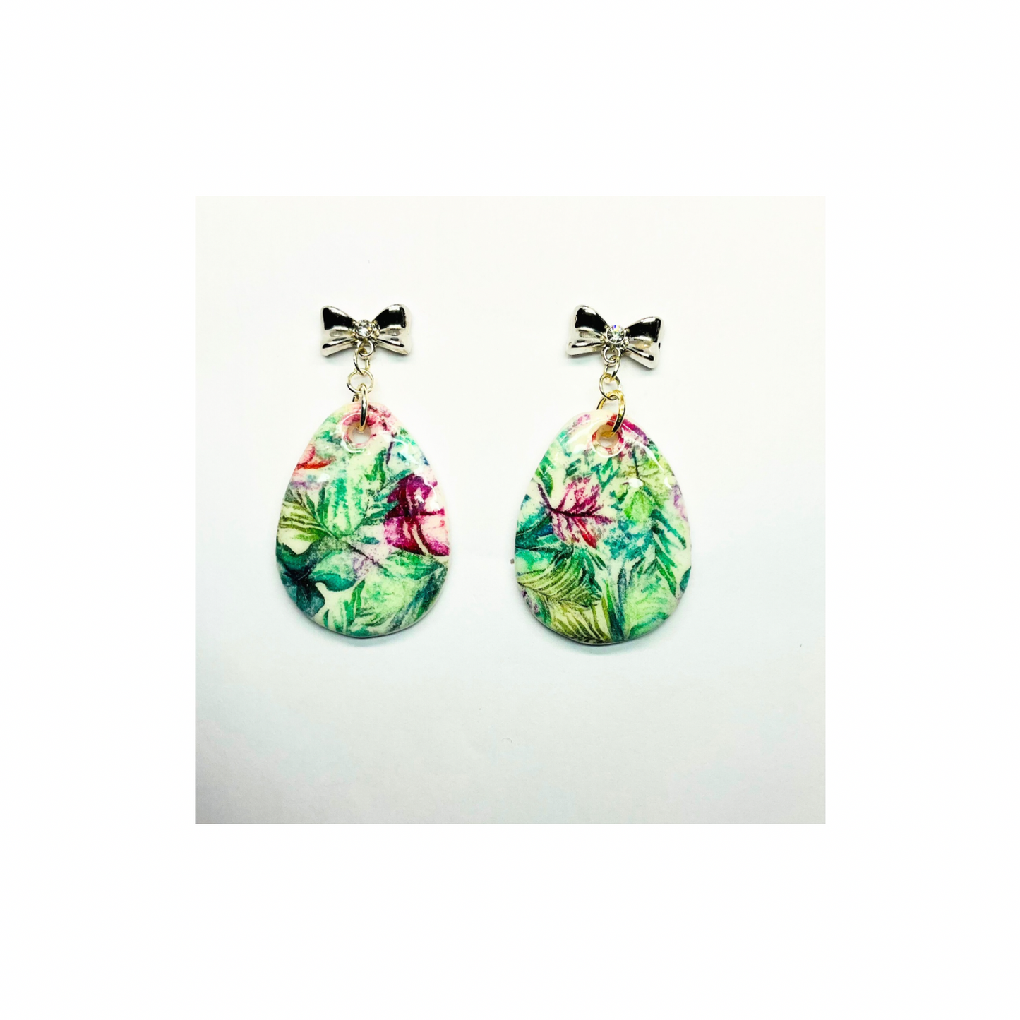 Spring Floral Bow Earring with Silver Bow Stud