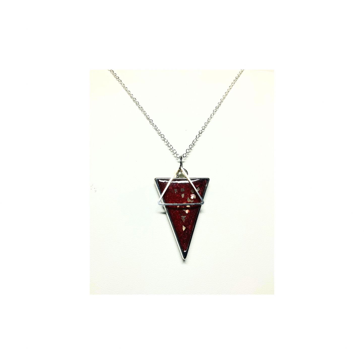 Deep Red and Silver Triangle Necklace with 18-inch Silver Chain Elegant Jewelry Accessory