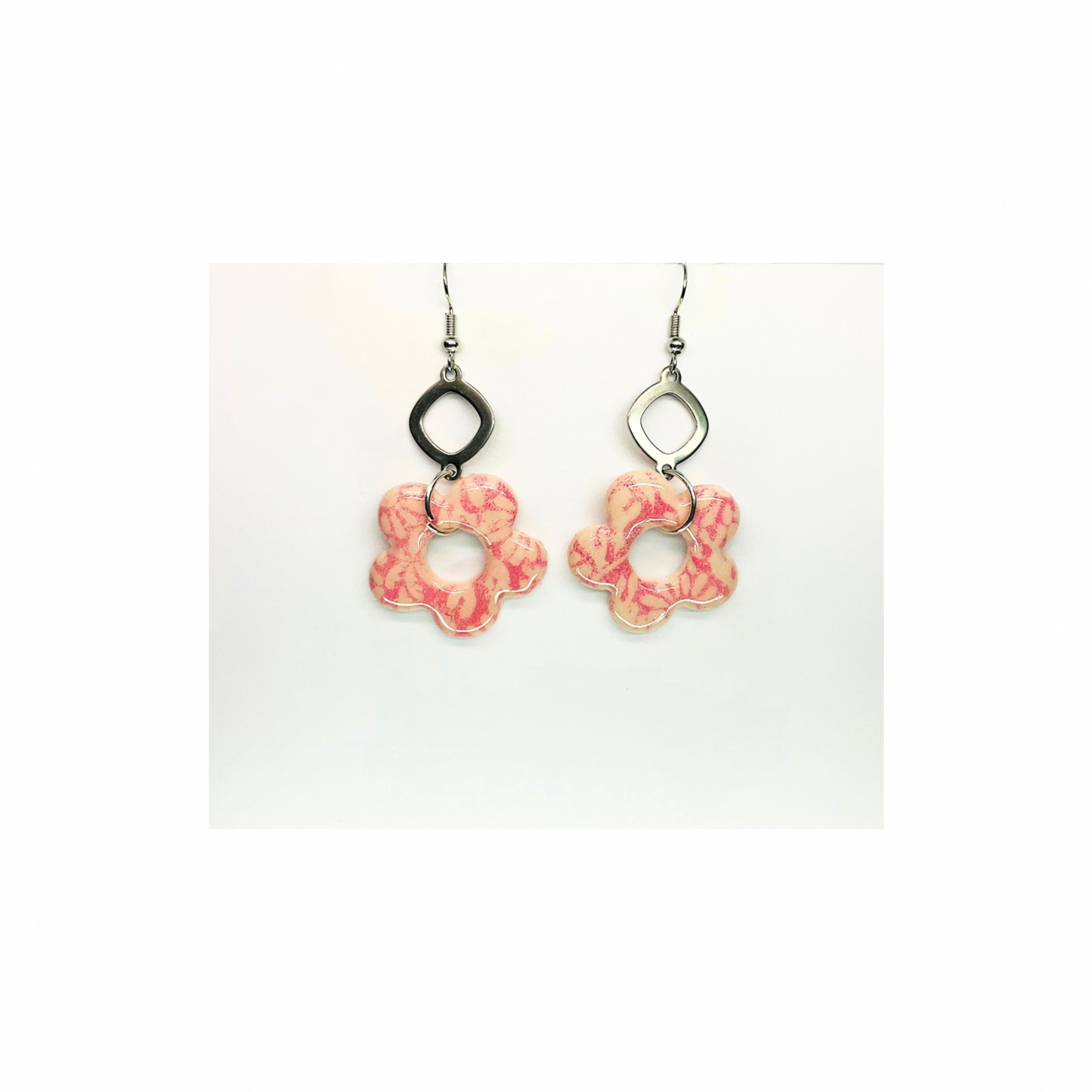 Beach Bloom Collection Salmon Flower with Silver Dangle Earrings - Unique Design Earrings for Beach Bloom Lovers