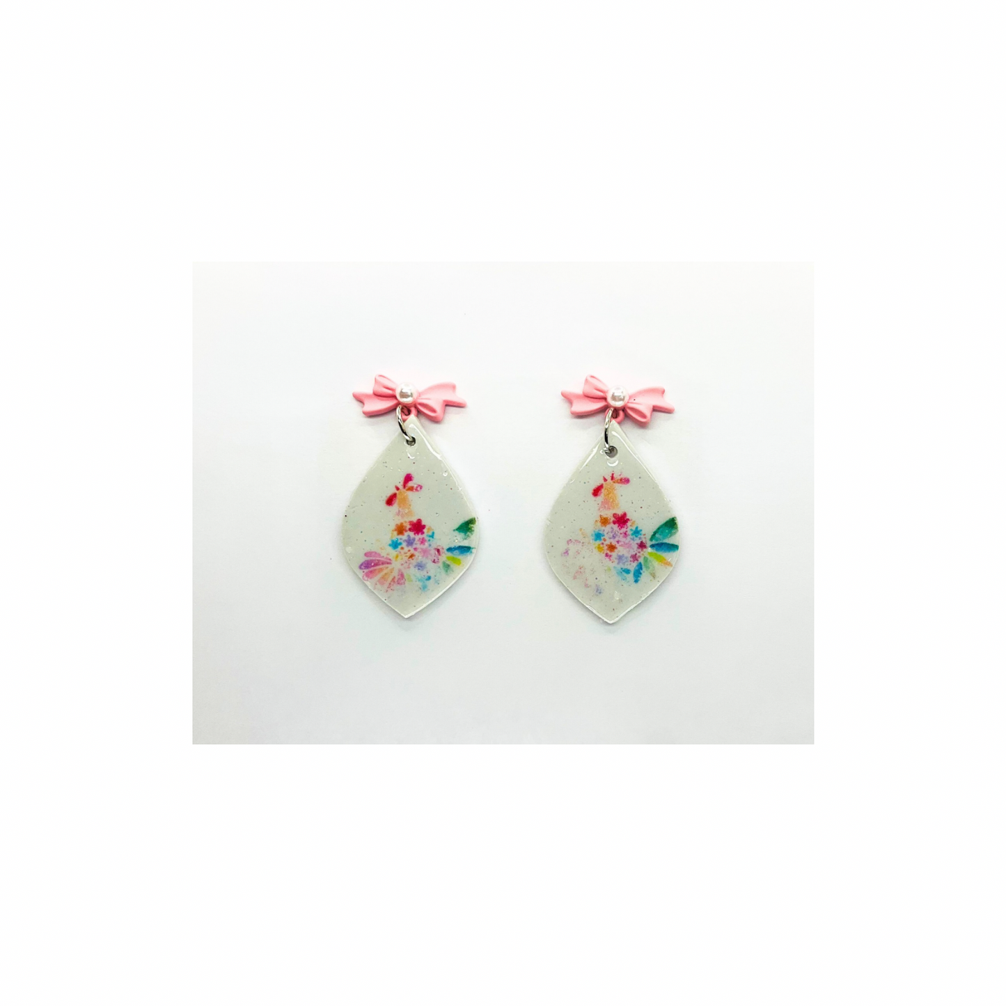 Pink Turkey Dangle Earrings with Pink Pearl Bow Studs,